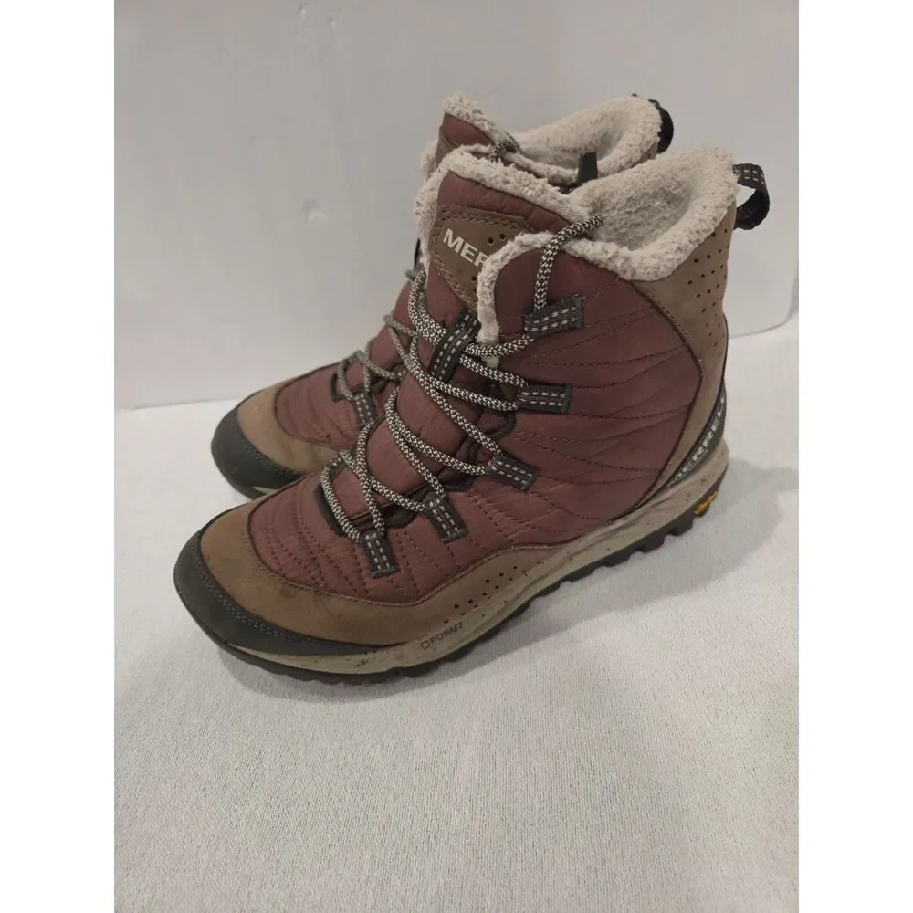 Merrell Antora Waterproof Sneaker Boot Maroon Brown Womens Size 9 Fleece